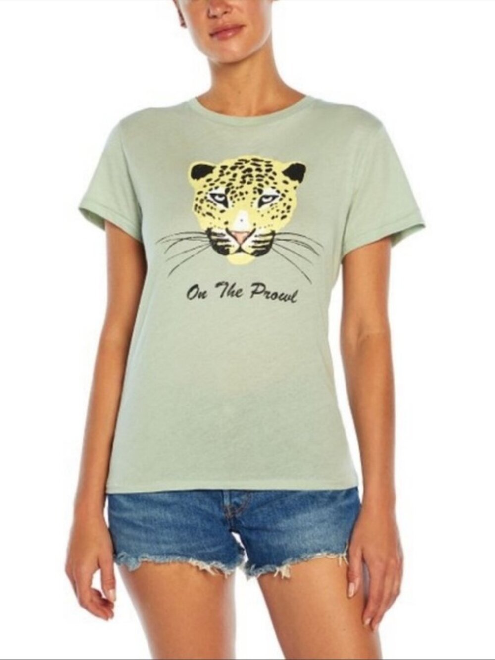 New Wildfox On The Prowl Graphic Print Aqua Gray 100% Cotton Tee-T-Shirt Small